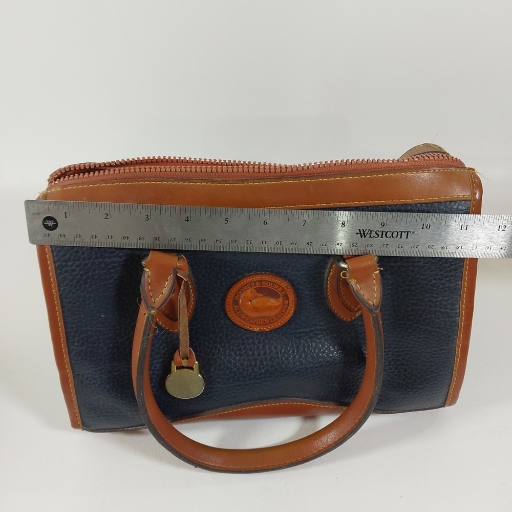 Vintage Dooney & Bourke All - Weather Satchel Handbag In Navy With Cognac Tan - Picture 7 of 7